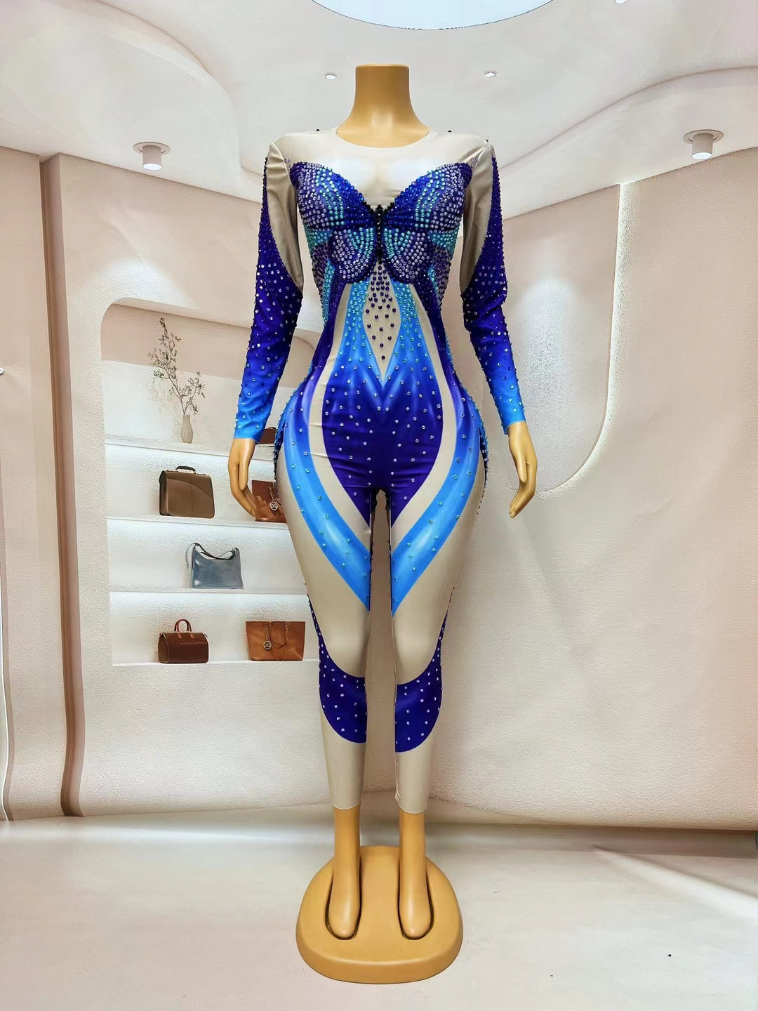 CELESINYI Lanhudie Crystal Butterfly Bodysuit