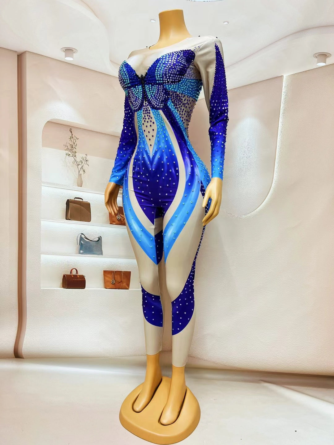 CELESINYI Lanhudie Crystal Butterfly Bodysuit