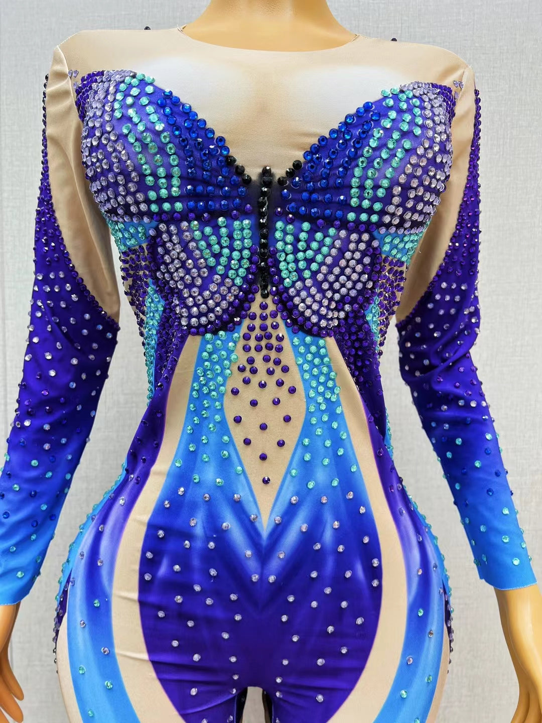 CELESINYI Lanhudie Crystal Butterfly Bodysuit