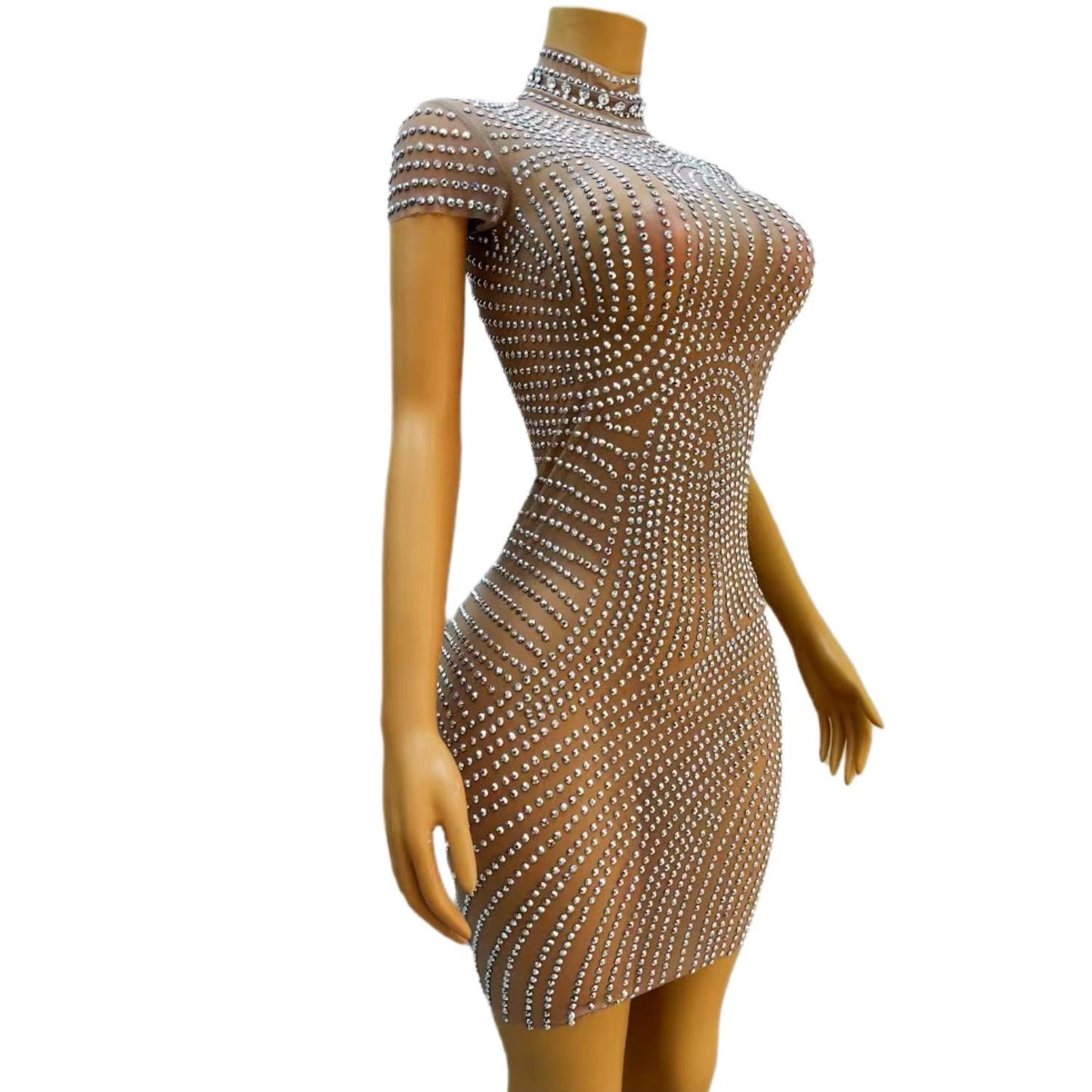 CELESINYI Jihequan Crystal Arch Mini Dress