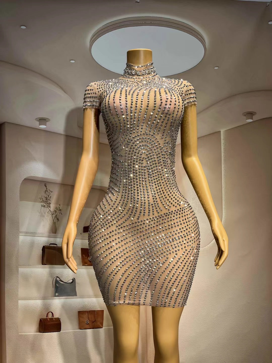 CELESINYI Jihequan Crystal Arch Mini Dress