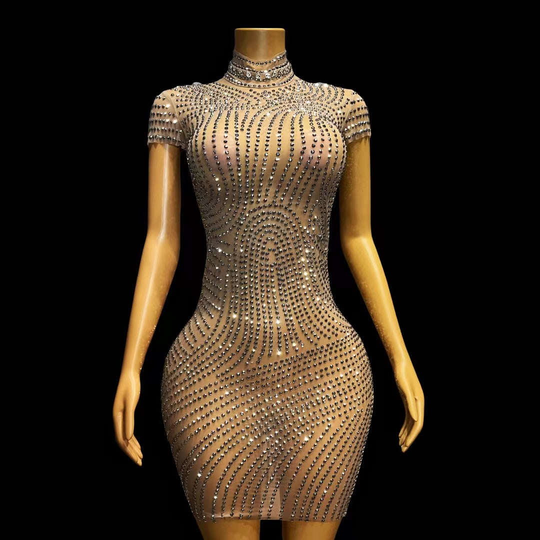 CELESINYI Jihequan Crystal Arch Mini Dress
