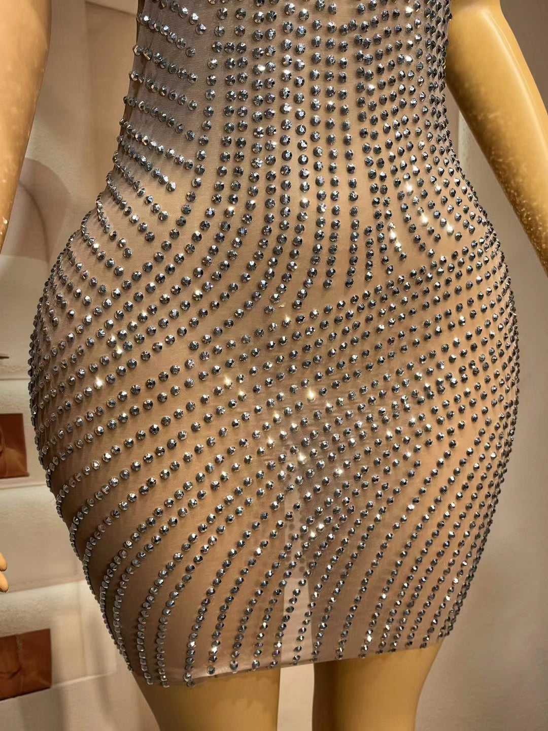 CELESINYI Jihequan Crystal Arch Mini Dress