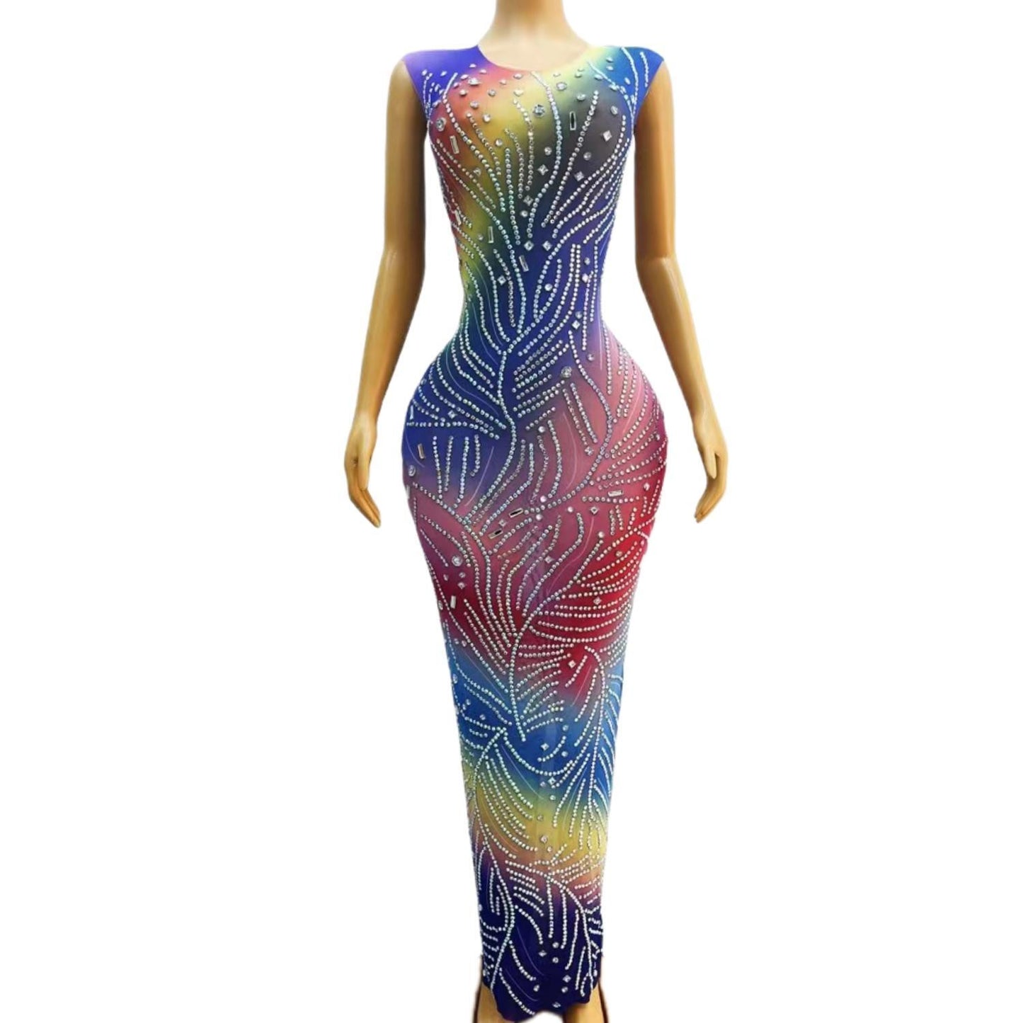 CELESINYI Yinsi Crystal Rainbow Mini Dress