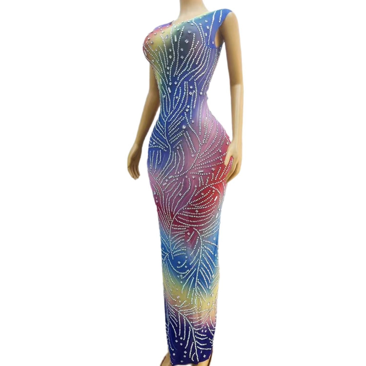 CELESINYI Yinsi Crystal Rainbow Mini Dress