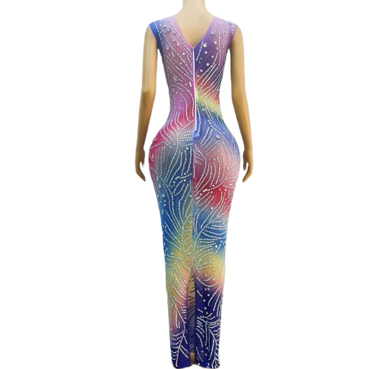 CELESINYI Yinsi Crystal Rainbow Mini Dress