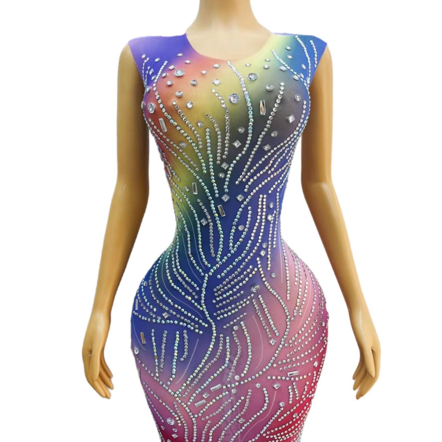 CELESINYI Yinsi Crystal Rainbow Mini Dress