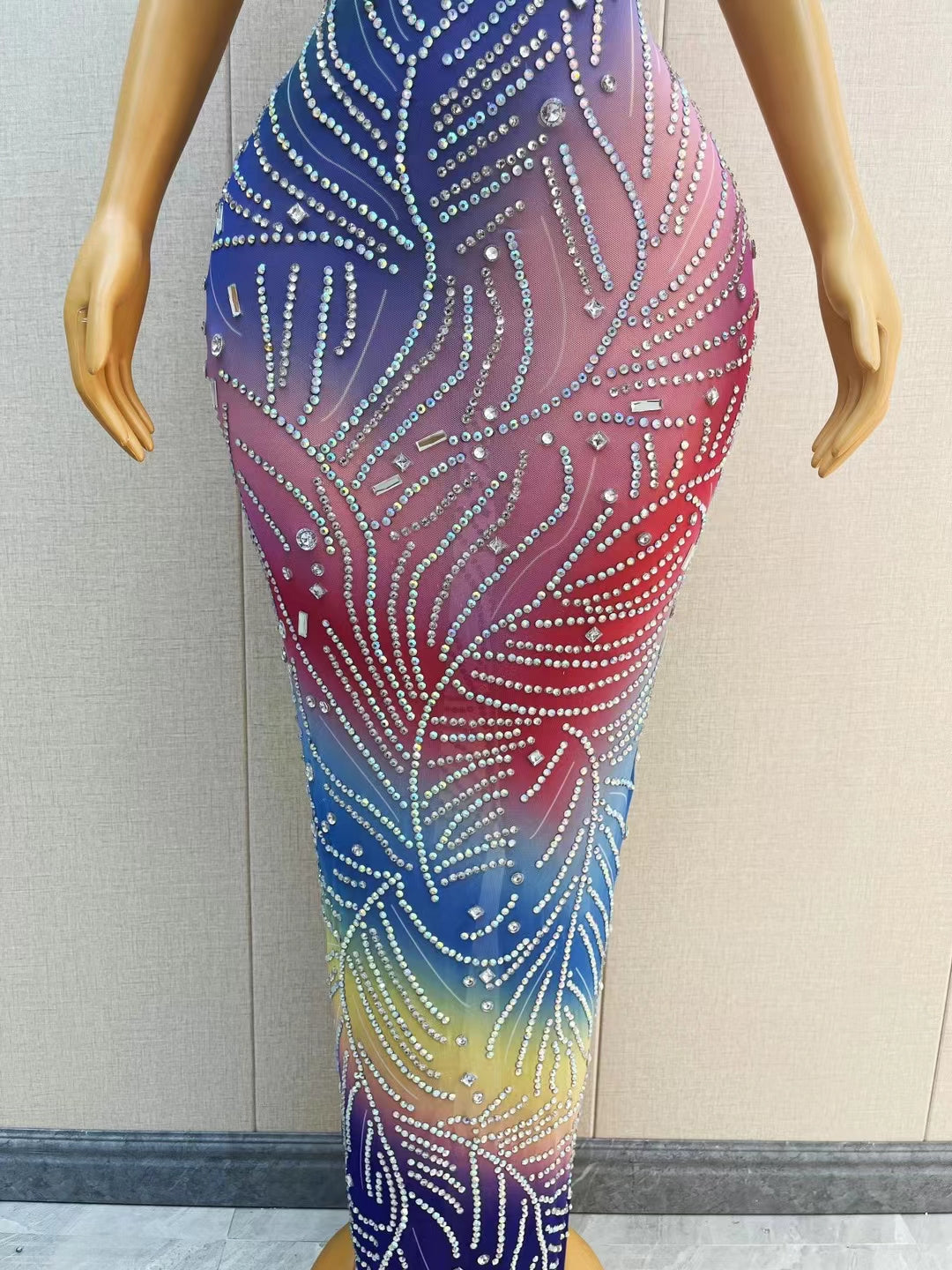 CELESINYI Yinsi Crystal Rainbow Mini Dress