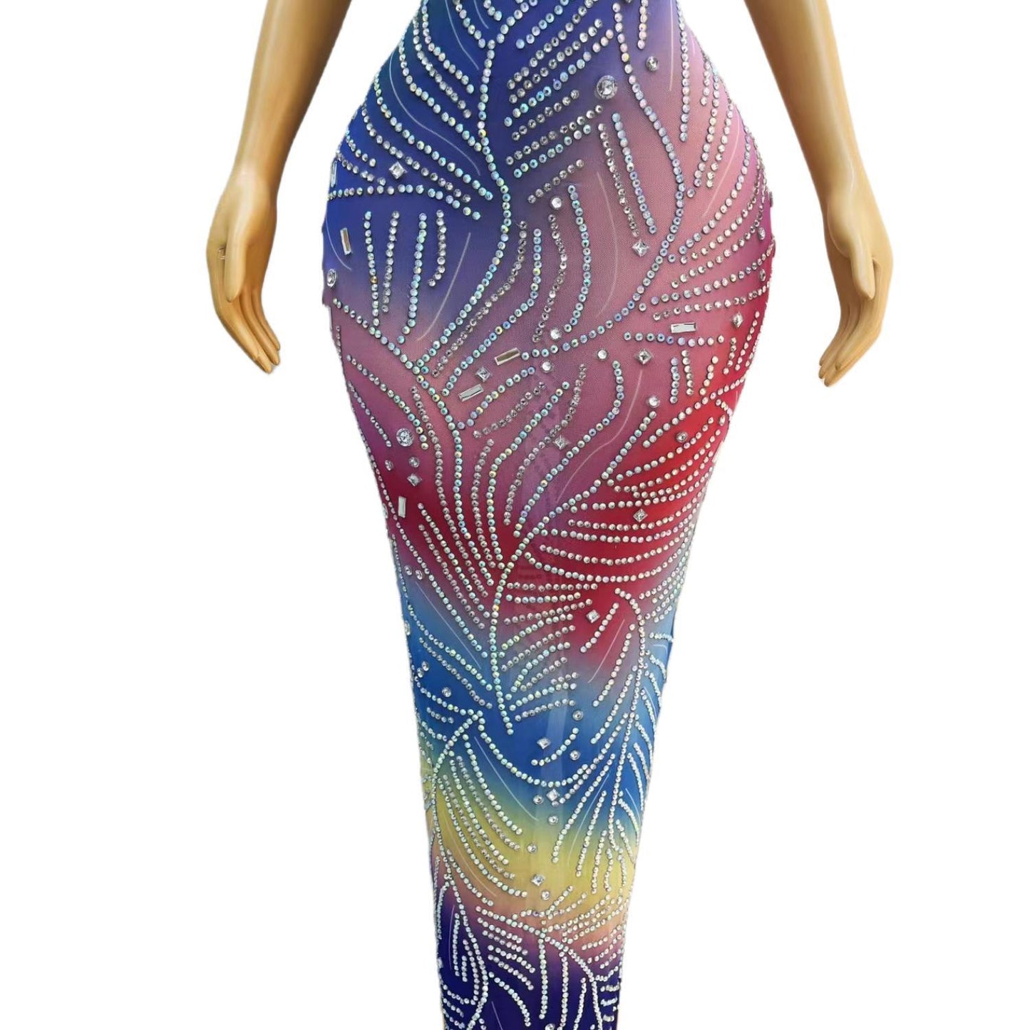 CELESINYI Yinsi Crystal Rainbow Mini Dress