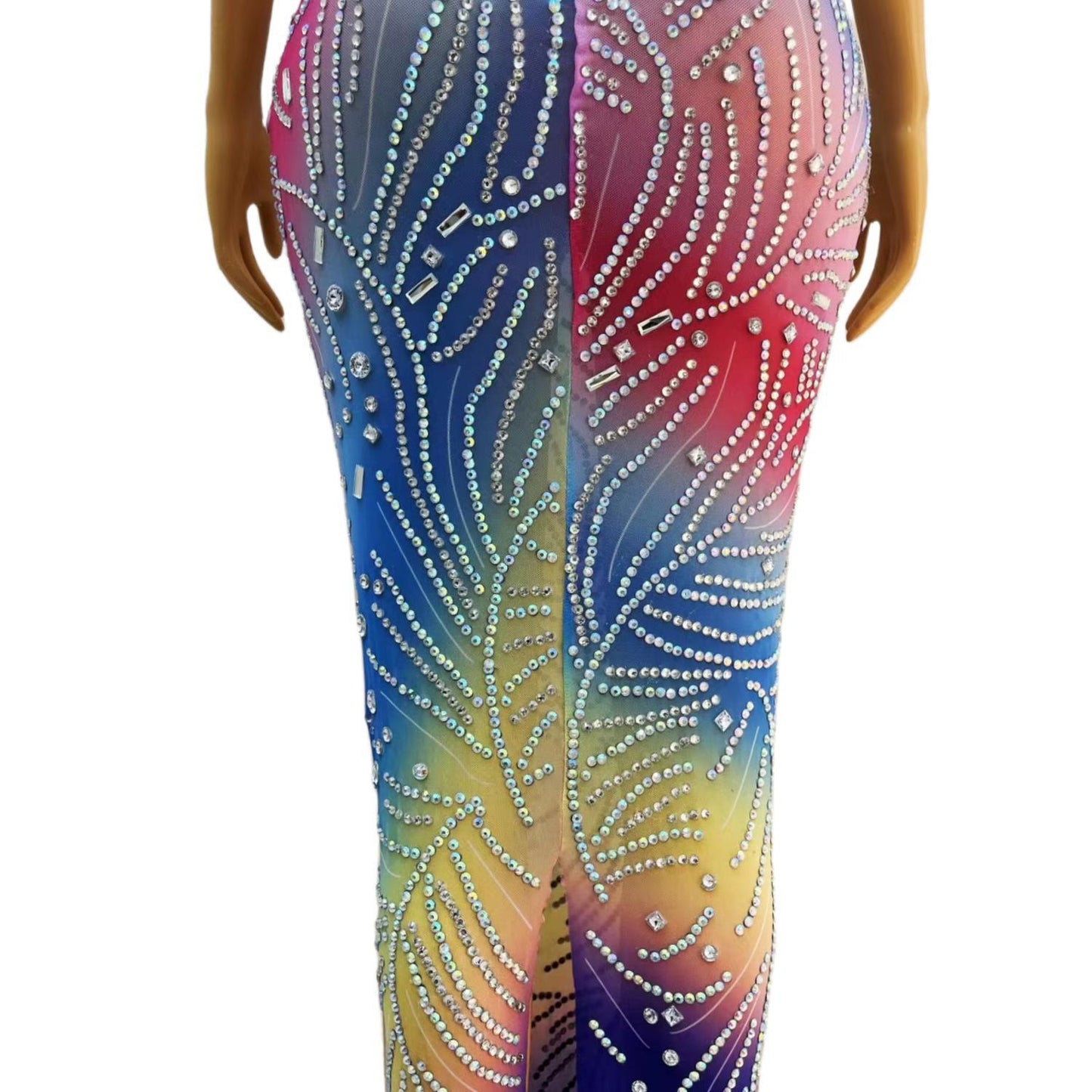 CELESINYI Yinsi Crystal Rainbow Mini Dress