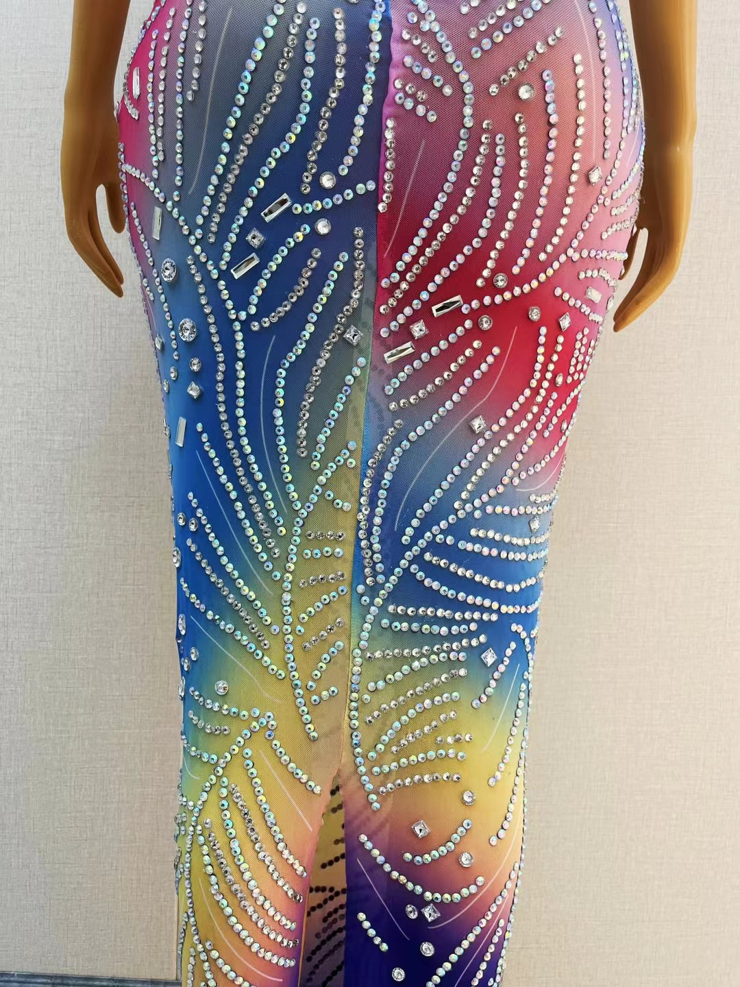 CELESINYI Yinsi Crystal Rainbow Mini Dress