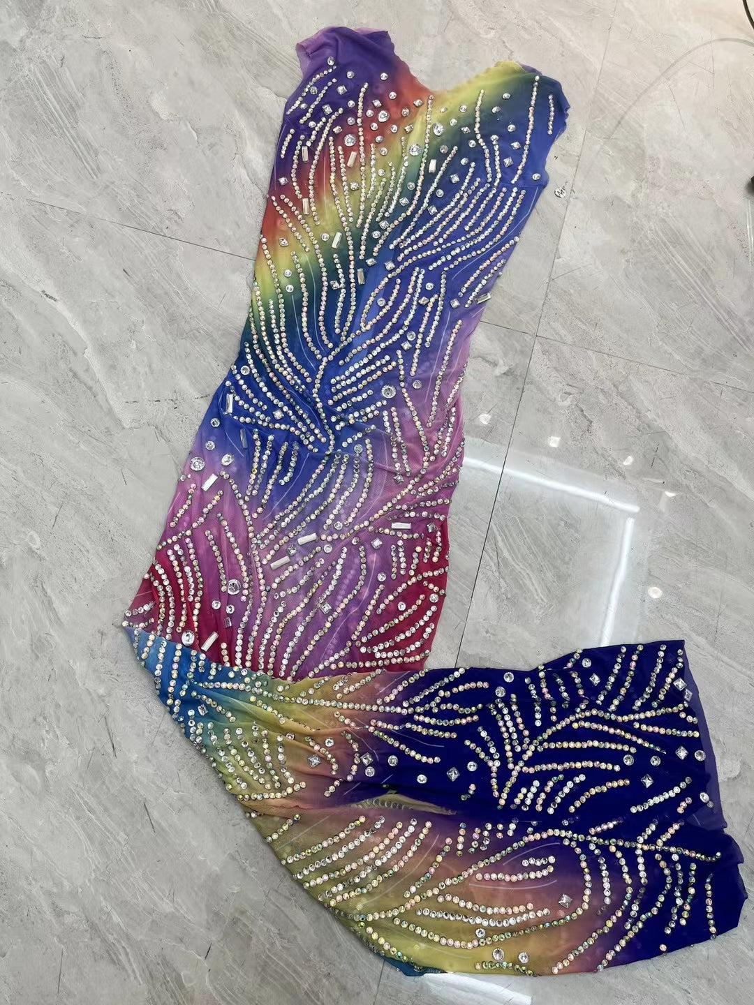 CELESINYI Yinsi Crystal Rainbow Mini Dress