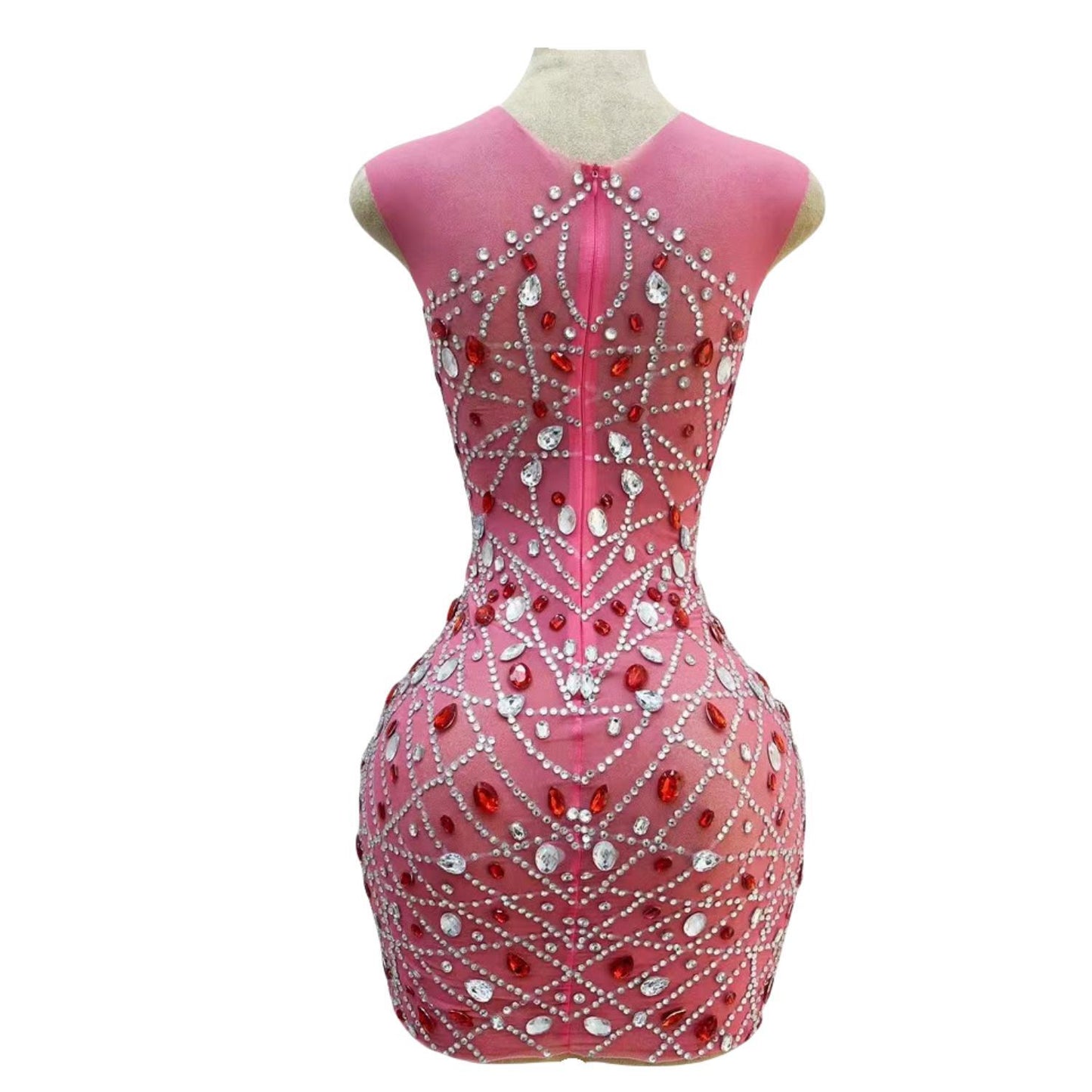 CELESINYI Hongchen Crystal Coral Mini Dress