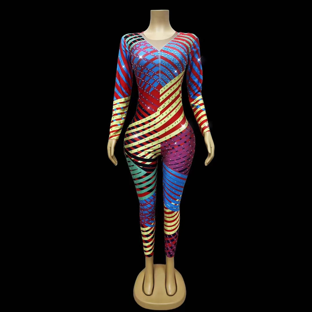 CELESINYI Heermeng Crystal Rainbow Jumpsuit