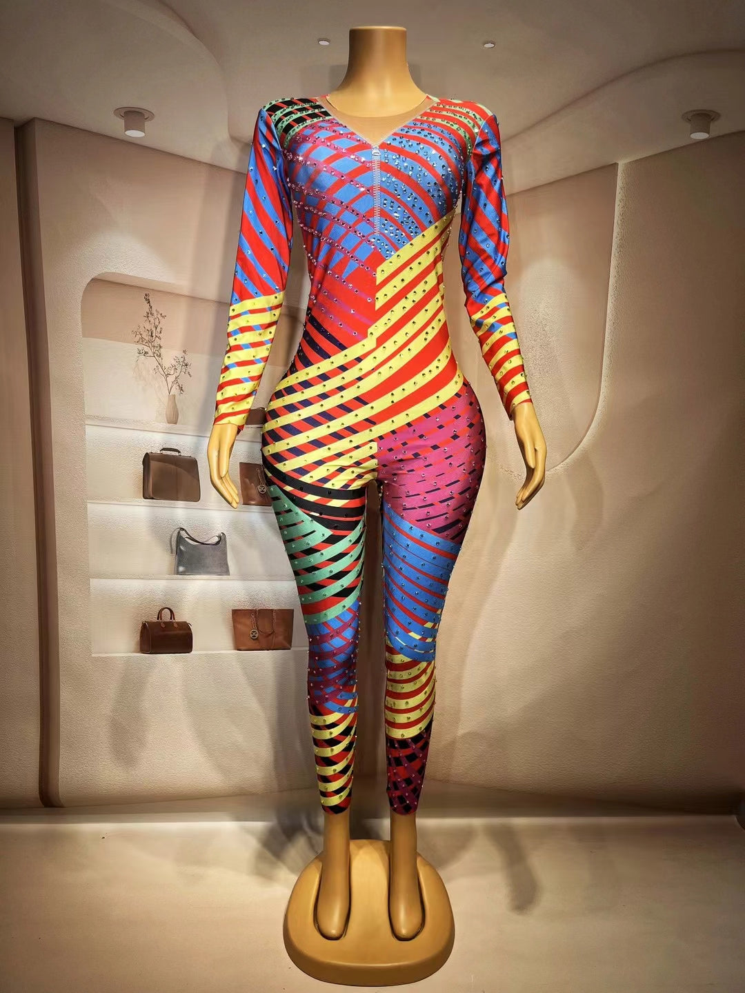 CELESINYI Heermeng Crystal Rainbow Jumpsuit