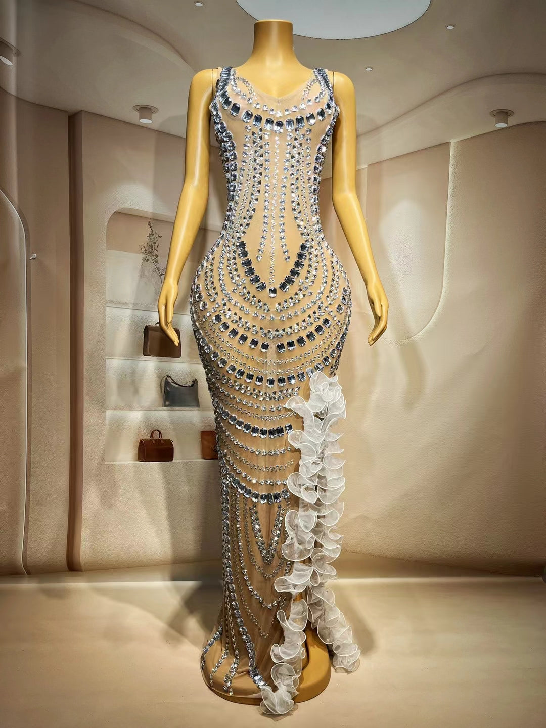 CELESINYI Daodai Crystal Naked Mermaid Gown