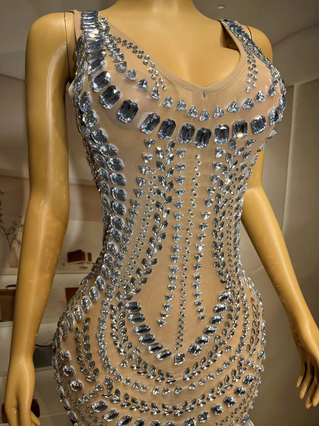 CELESINYI Daodai Crystal Naked Mermaid Gown