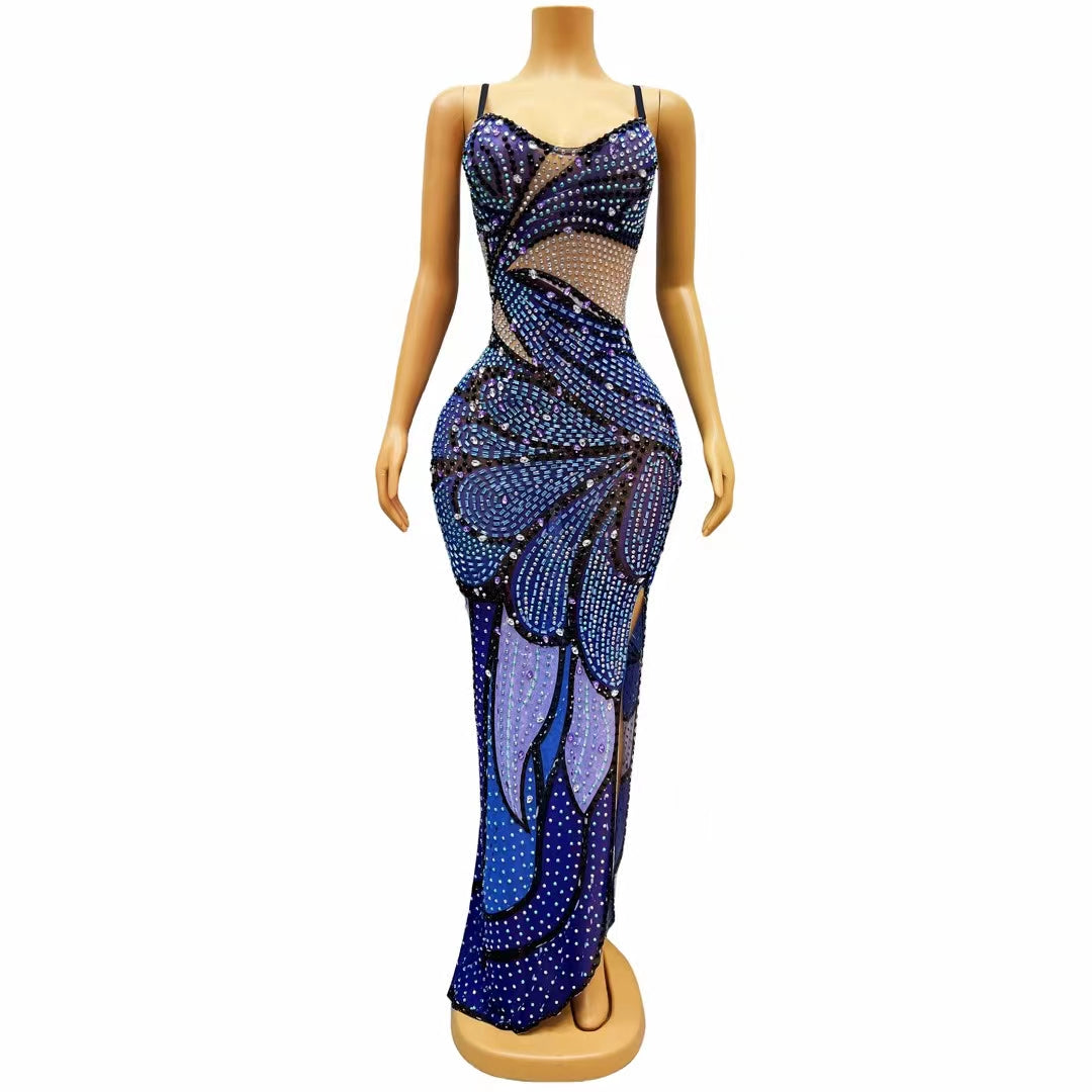 CELESINYI Bingjingdie Crystal Peacock Gown