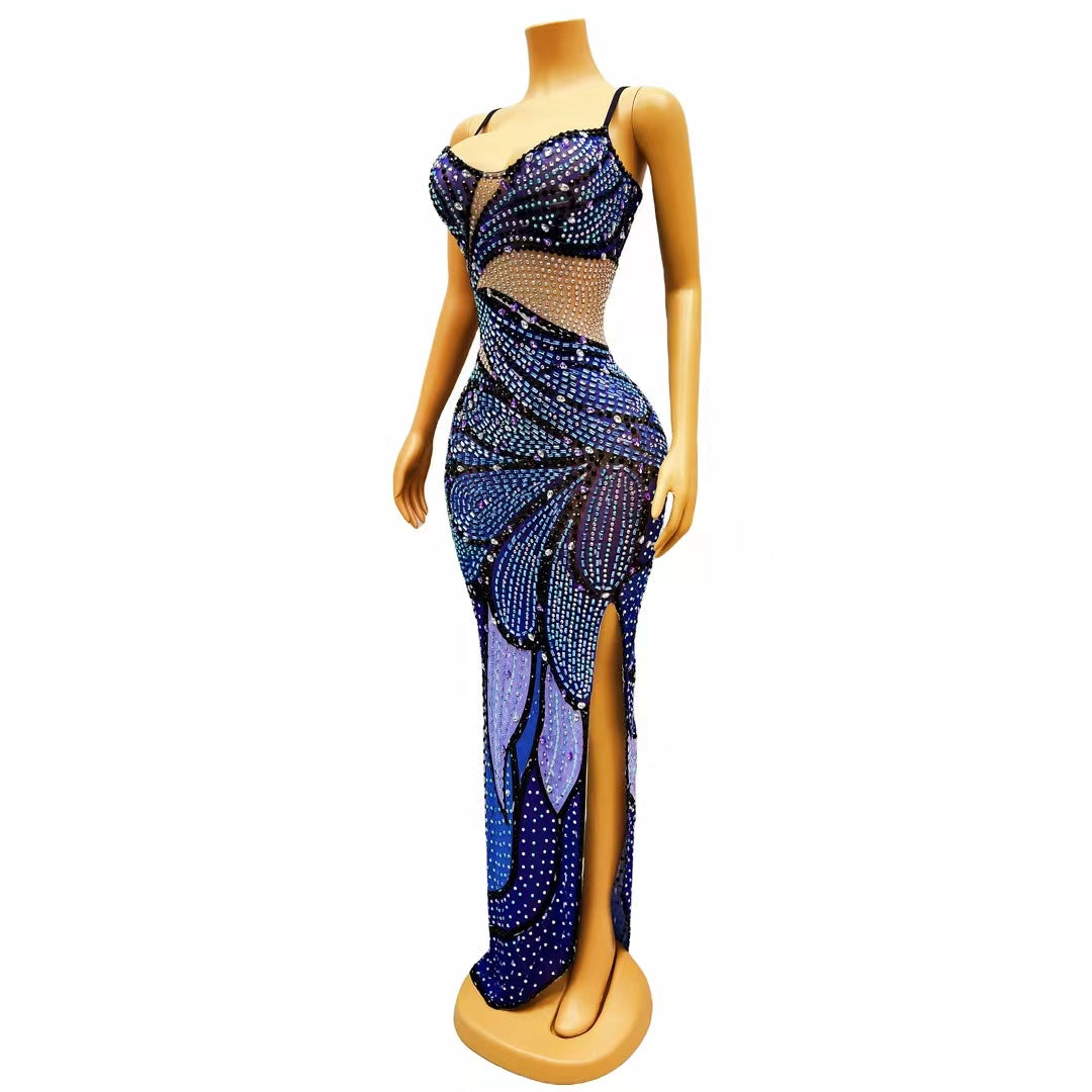 CELESINYI Bingjingdie Crystal Peacock Gown