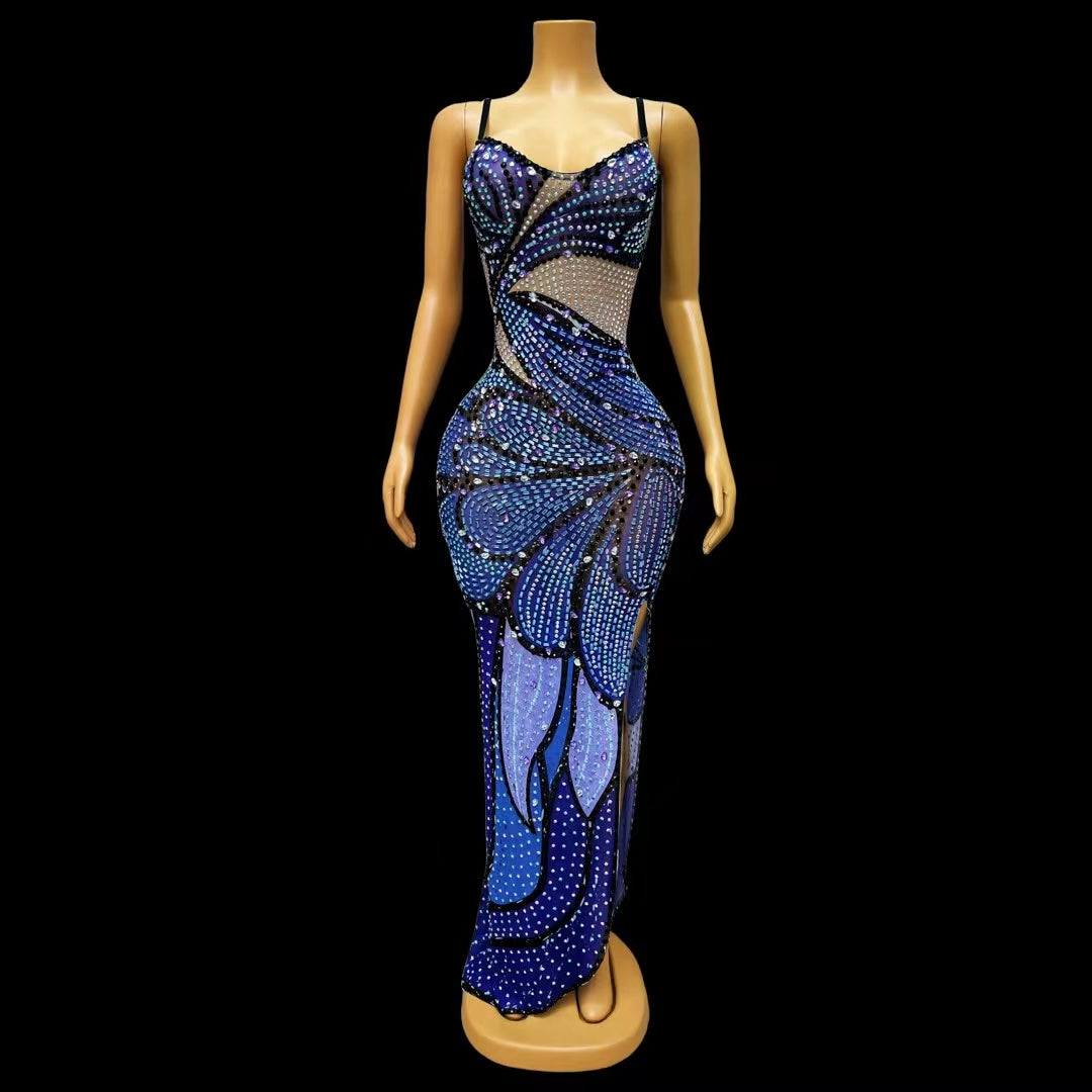 CELESINYI Bingjingdie Crystal Peacock Gown