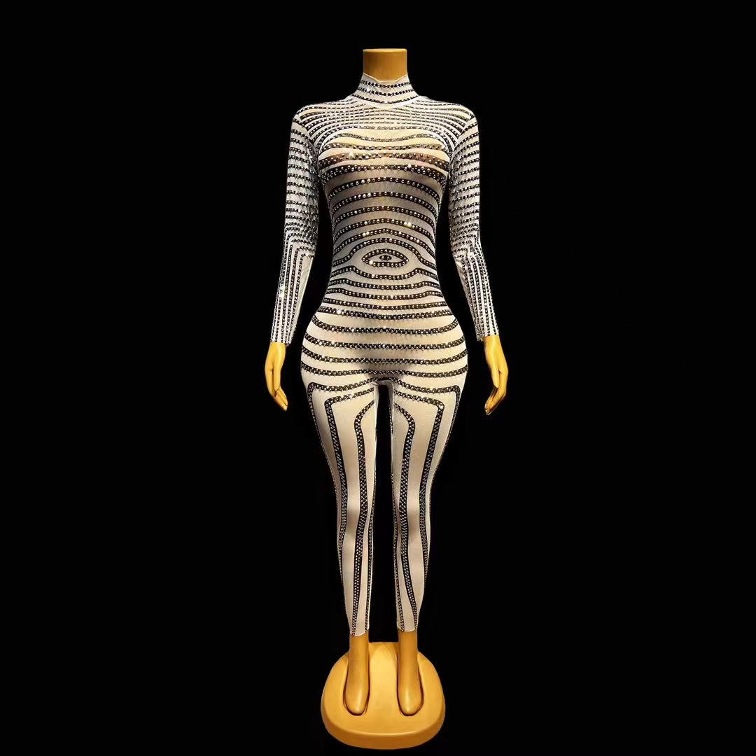 CELESINYI Banmaku Crystal Zebra Jumpsuit