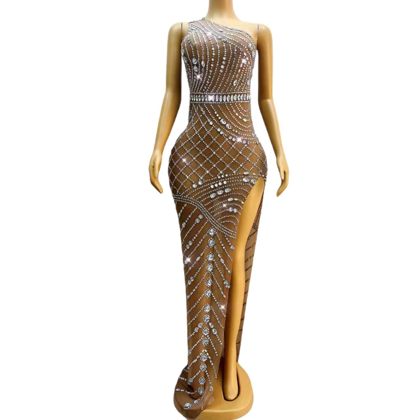 CELESINYI Baixuanwo Crystal One Shoulder Gown