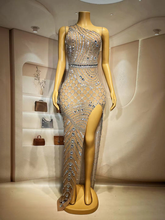 CELESINYI Baixuanwo Crystal One Shoulder Gown