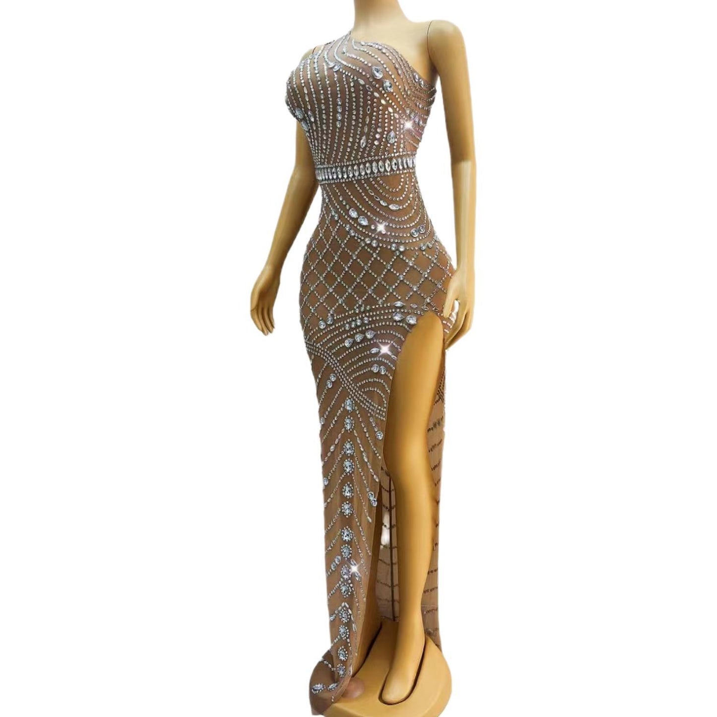 CELESINYI Baixuanwo Crystal One Shoulder Gown