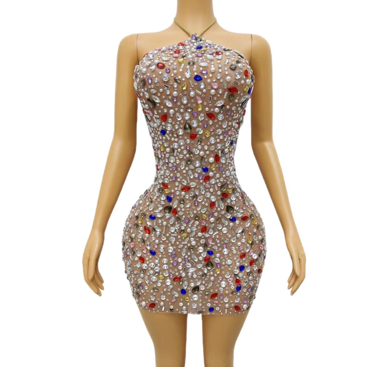 CELESINYI Puermoxiong Crystal Gem Mini Dress