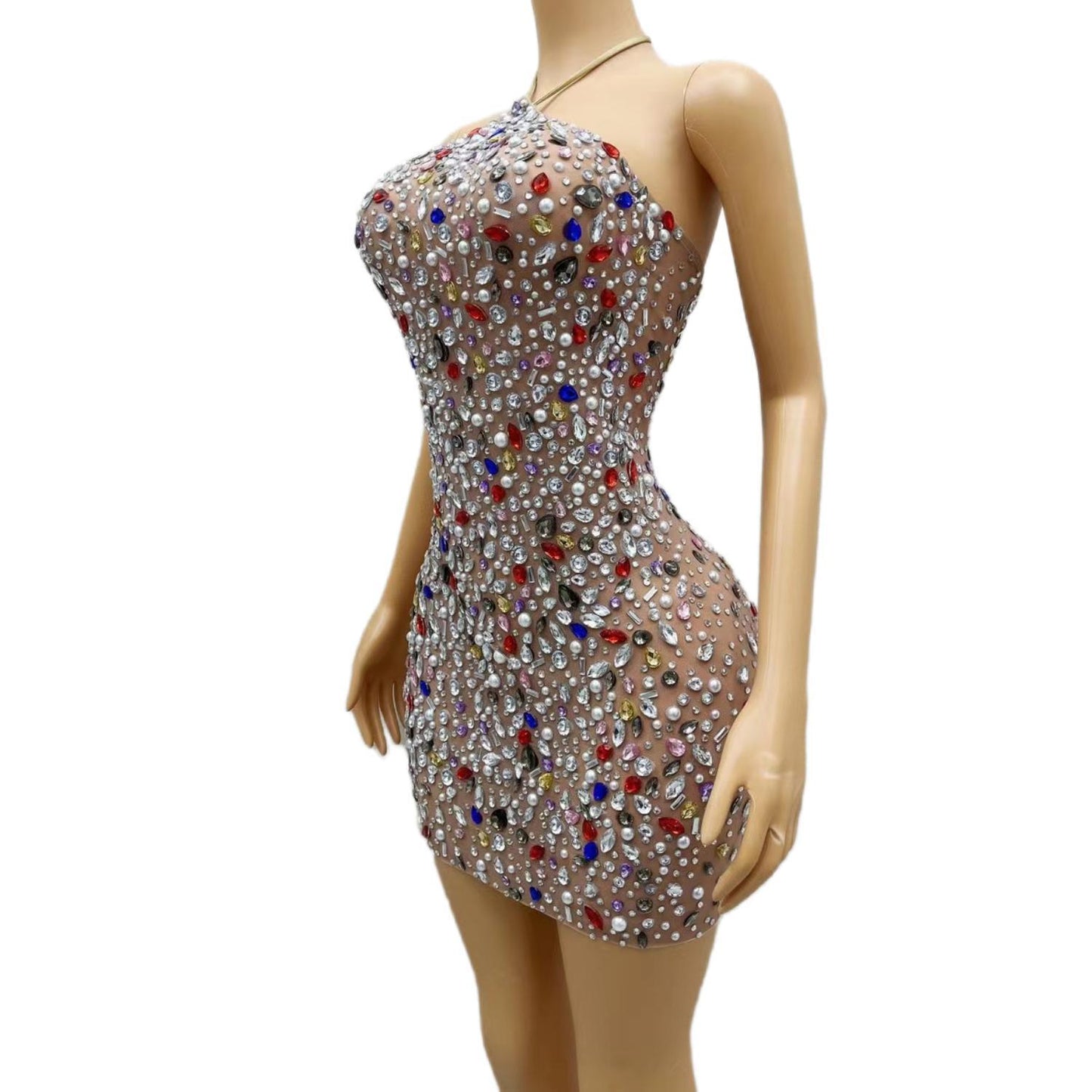 CELESINYI Puermoxiong Crystal Gem Mini Dress