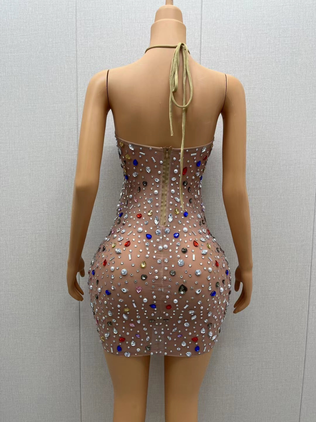 CELESINYI Puermoxiong Crystal Gem Mini Dress