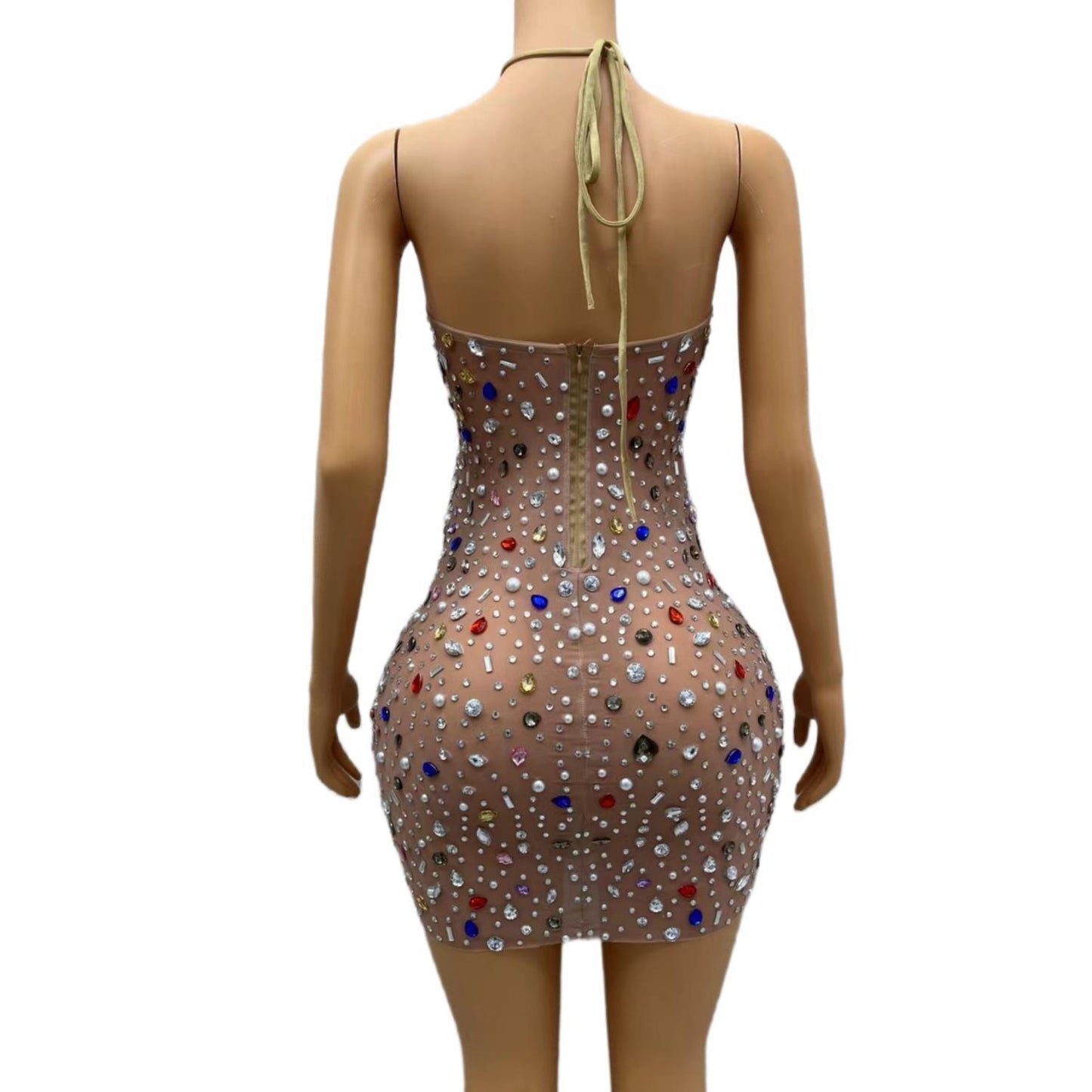 CELESINYI Puermoxiong Crystal Gem Mini Dress