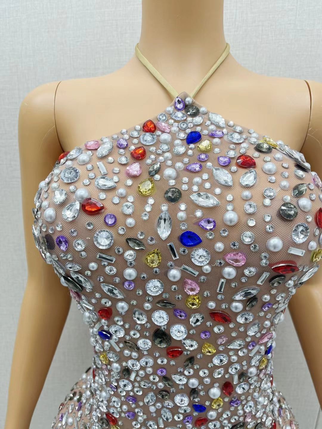 CELESINYI Puermoxiong Crystal Gem Mini Dress