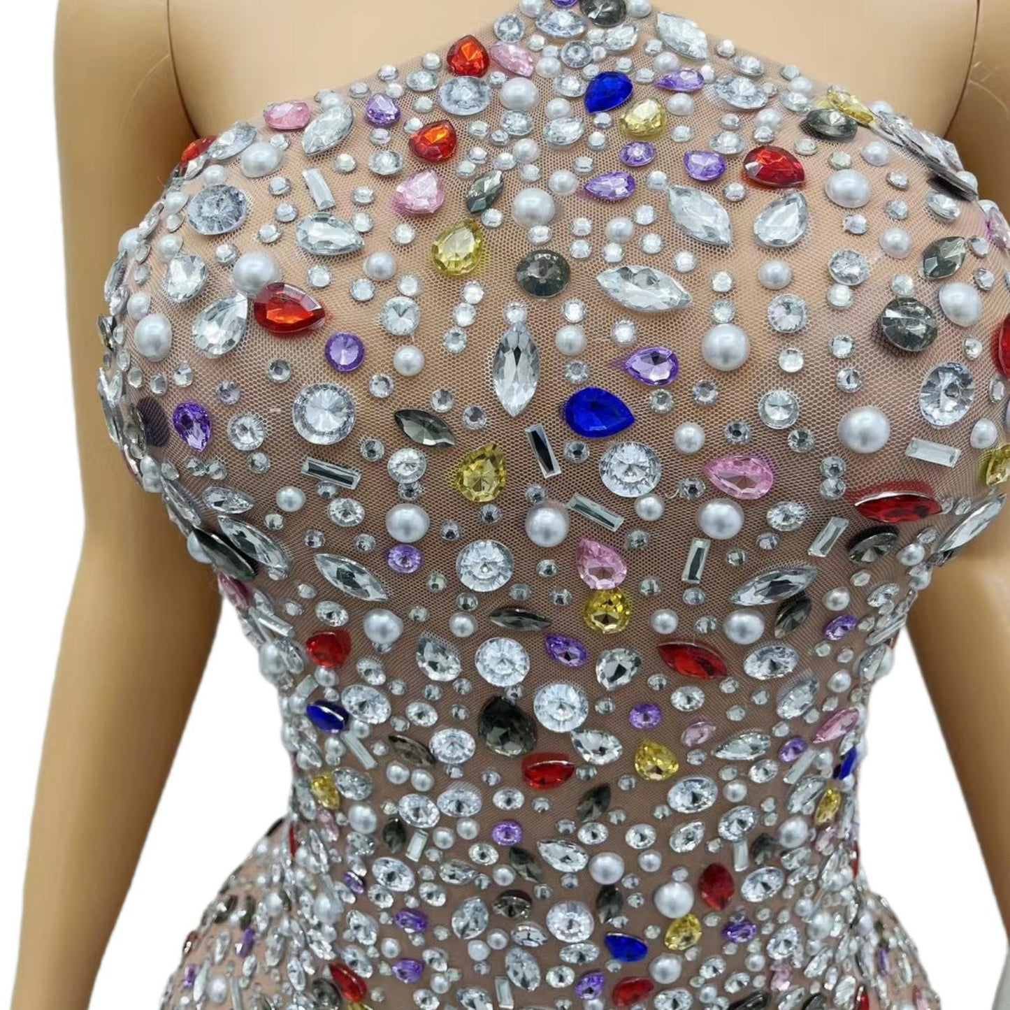 CELESINYI Puermoxiong Crystal Gem Mini Dress