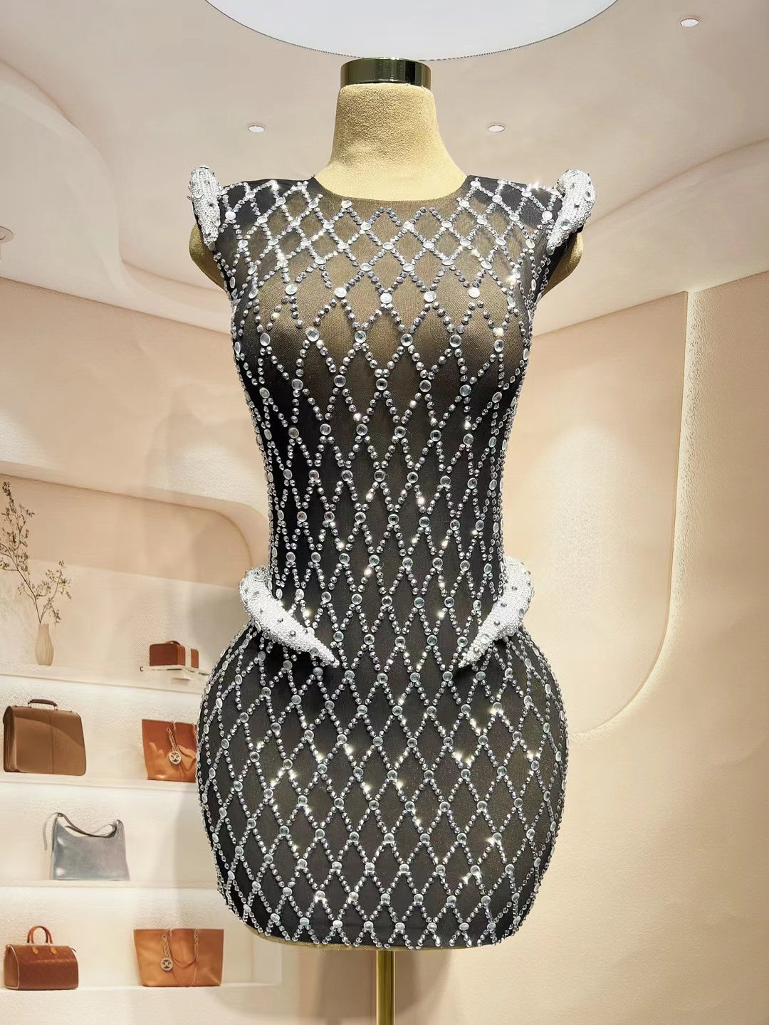 CELESINYI Lingjiao Crystal Diamond Mini Dress