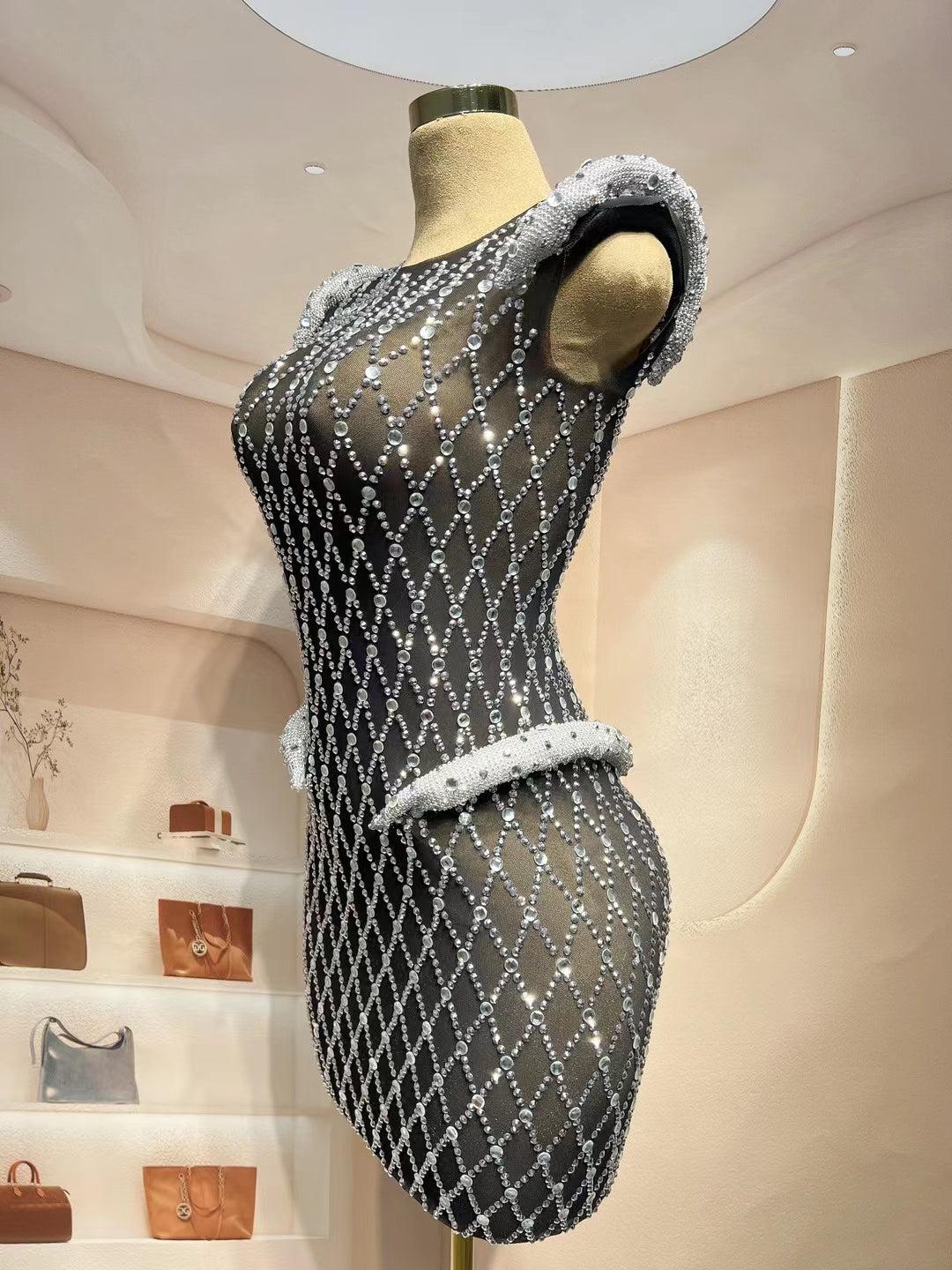 CELESINYI Lingjiao Crystal Diamond Mini Dress