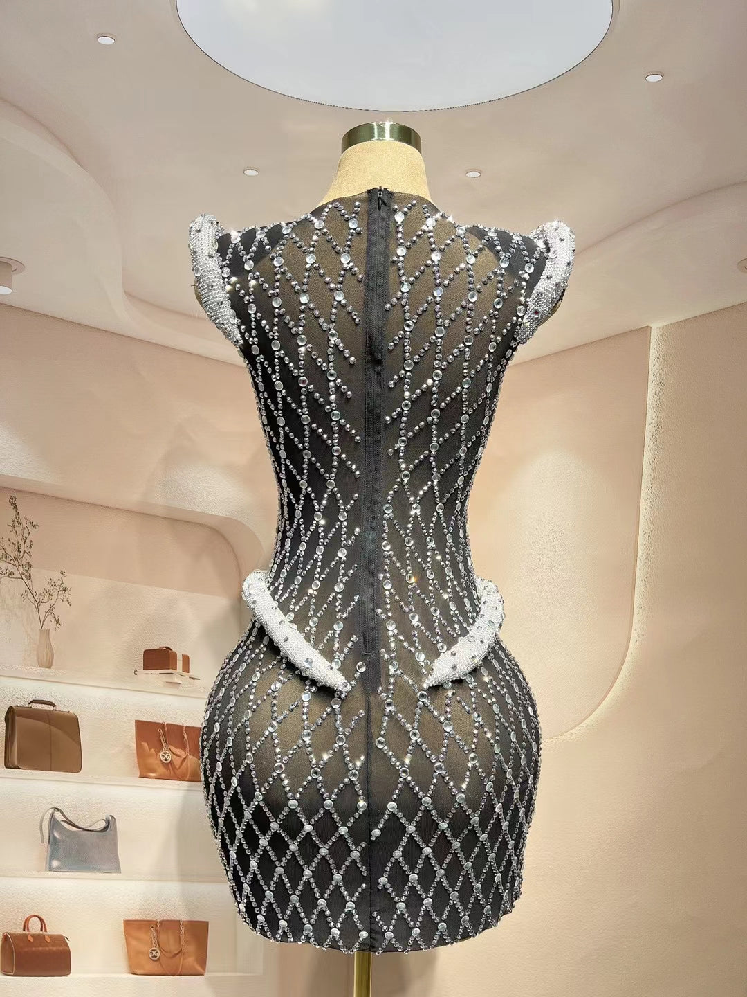 CELESINYI Lingjiao Crystal Diamond Mini Dress