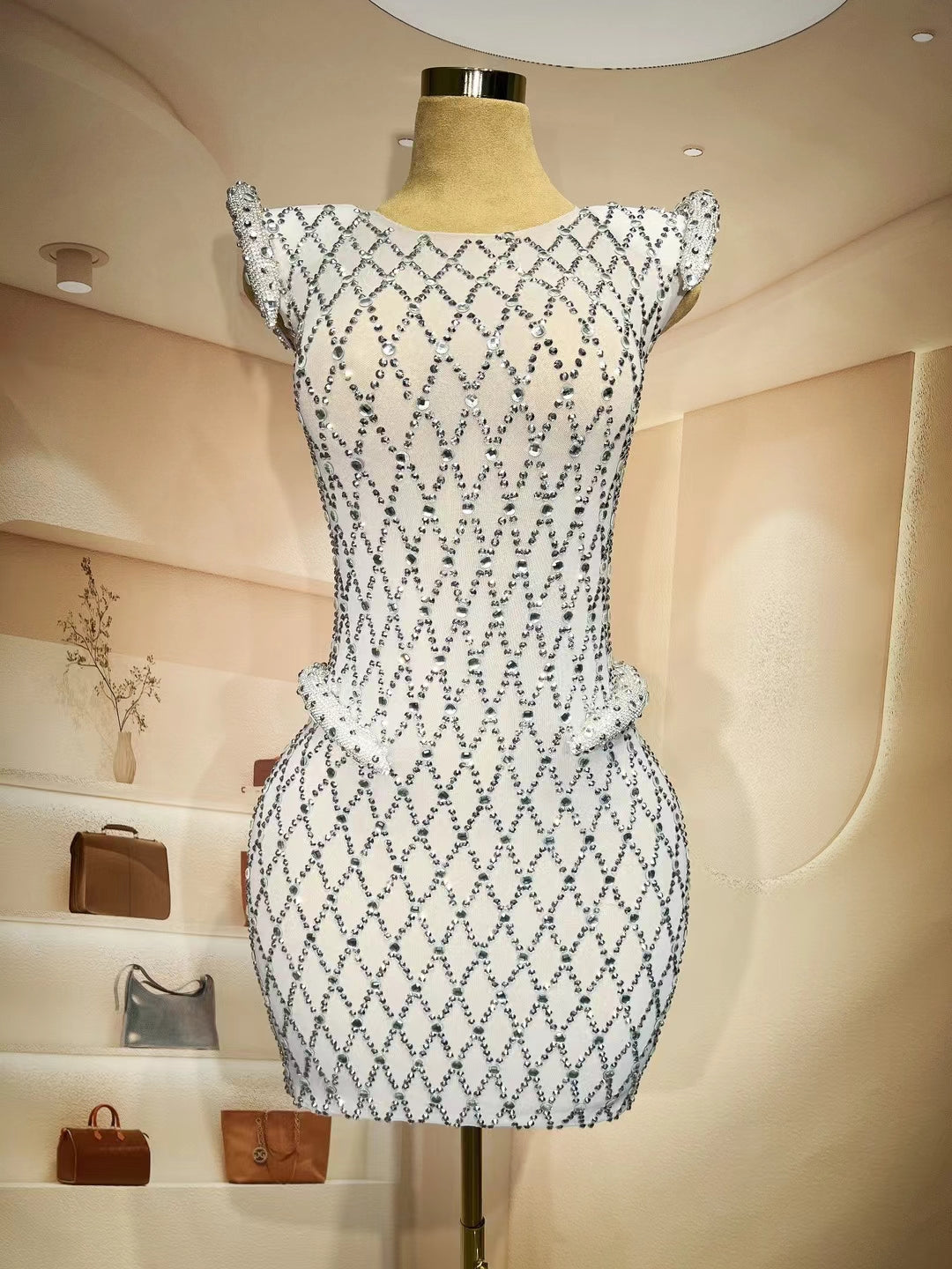 CELESINYI Lingjiao Crystal Diamond Mini Dress