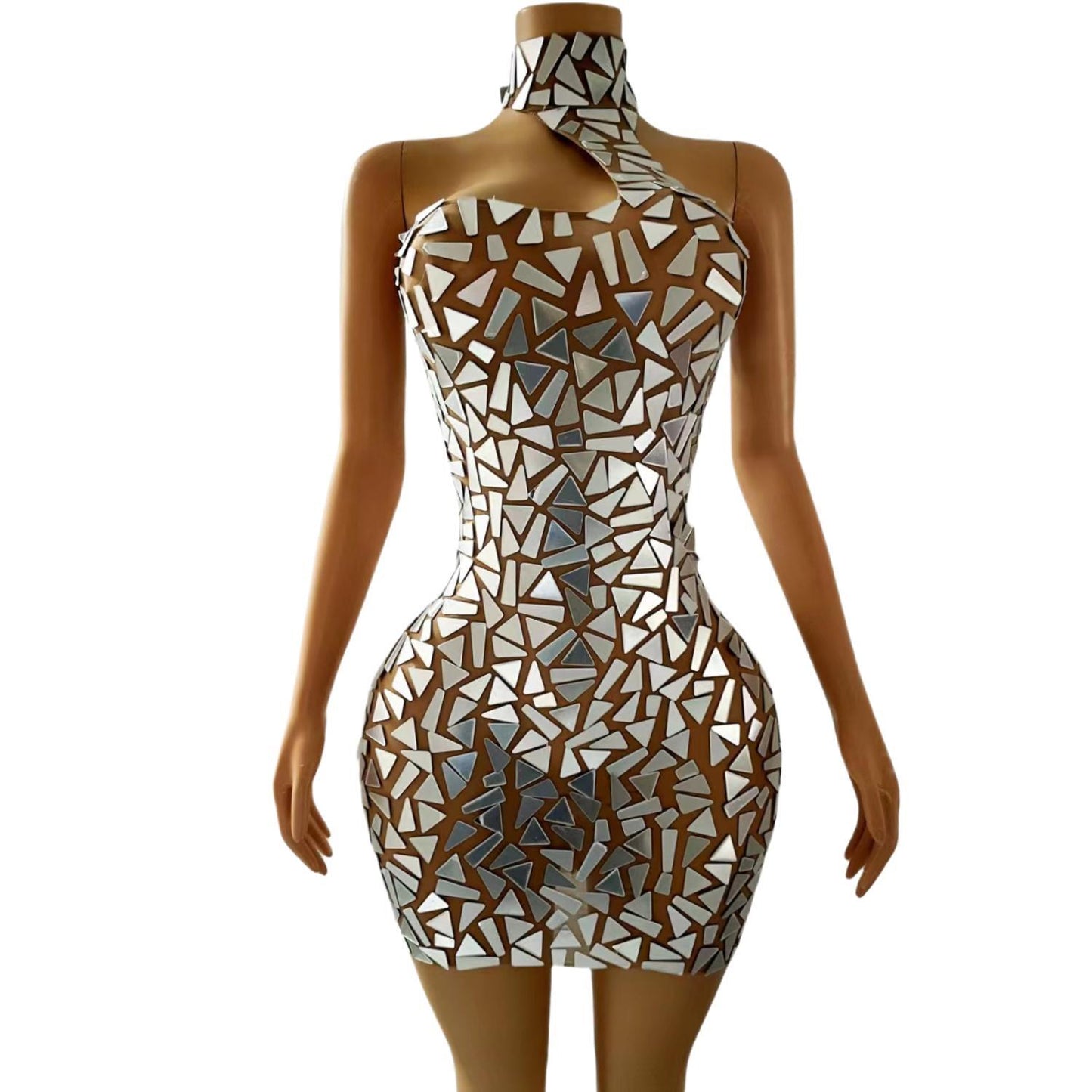 CELESINYI Guabo Crystal Mirror Mini Dress