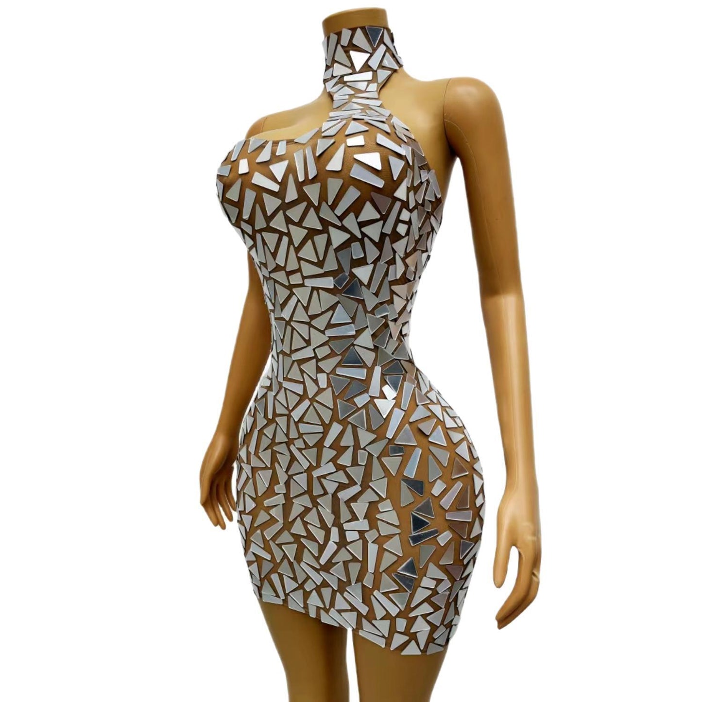 CELESINYI Guabo Crystal Mirror Mini Dress
