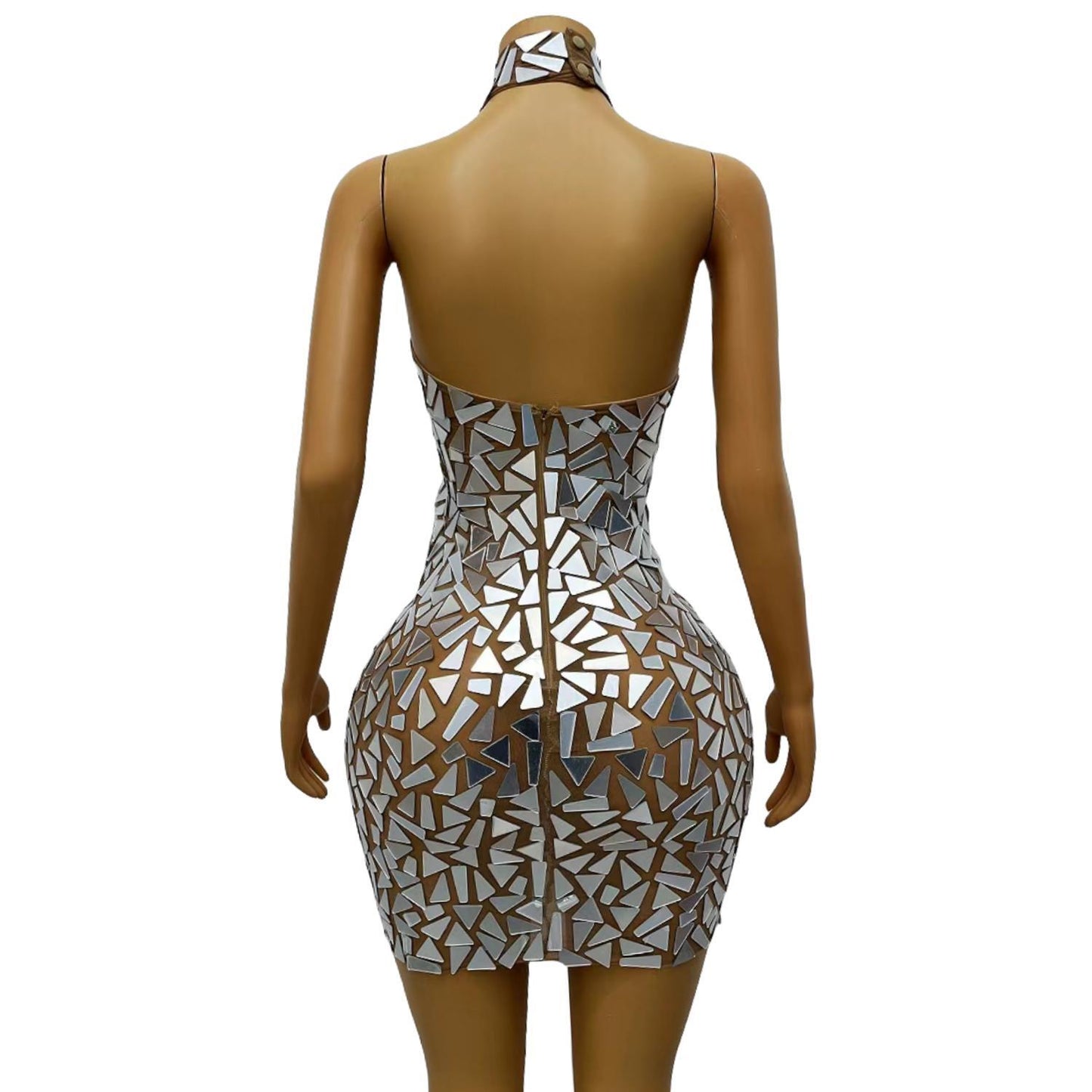 CELESINYI Guabo Crystal Mirror Mini Dress