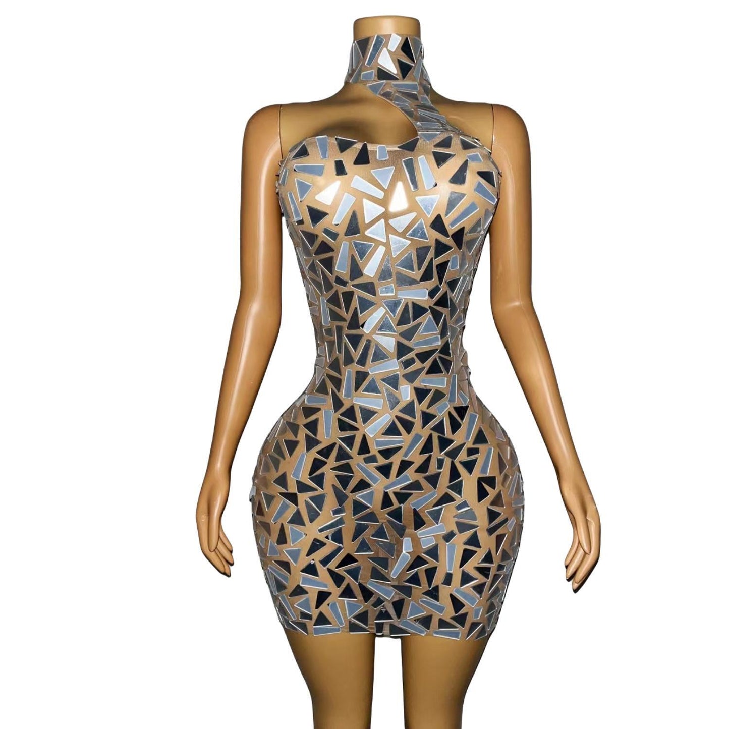 CELESINYI Guabo Crystal Mirror Mini Dress
