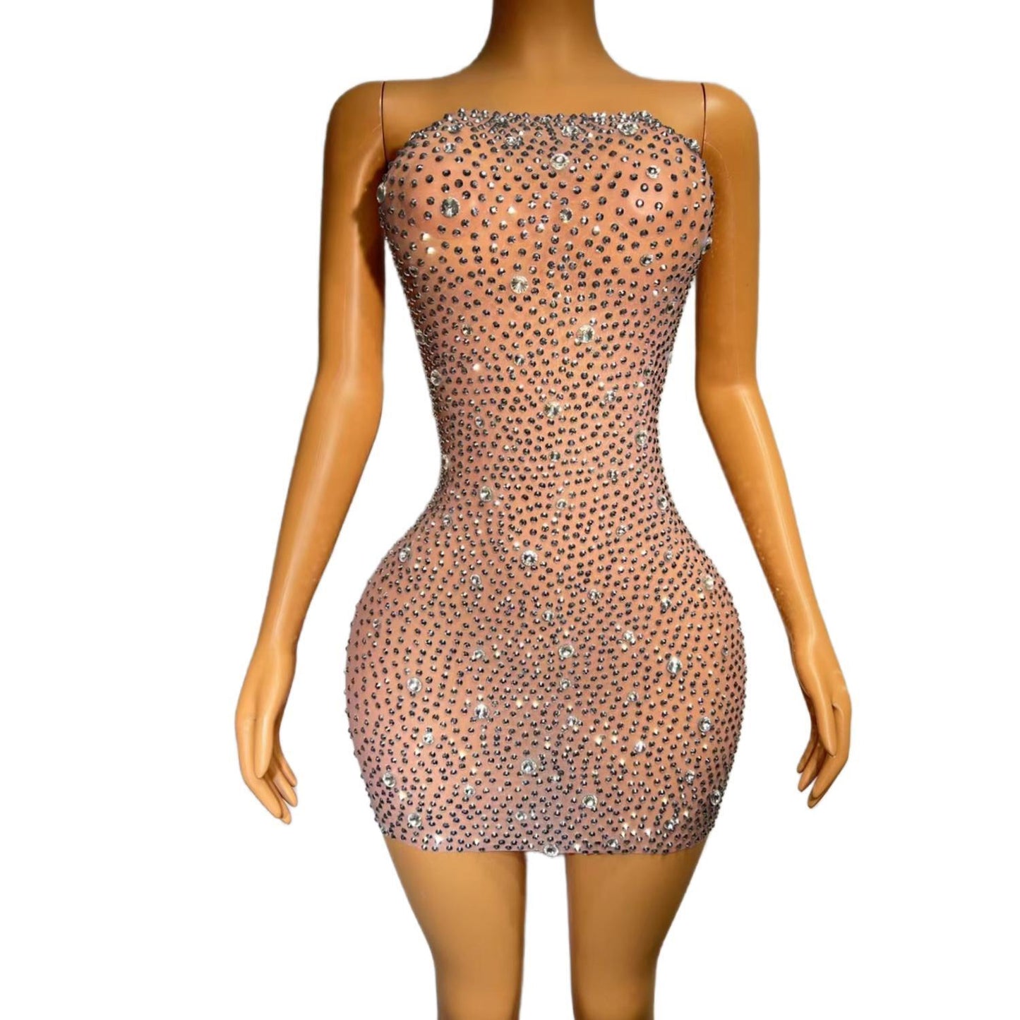 CELESINYI Manzuanmoxiong Crystal Full Stone Mini Dress