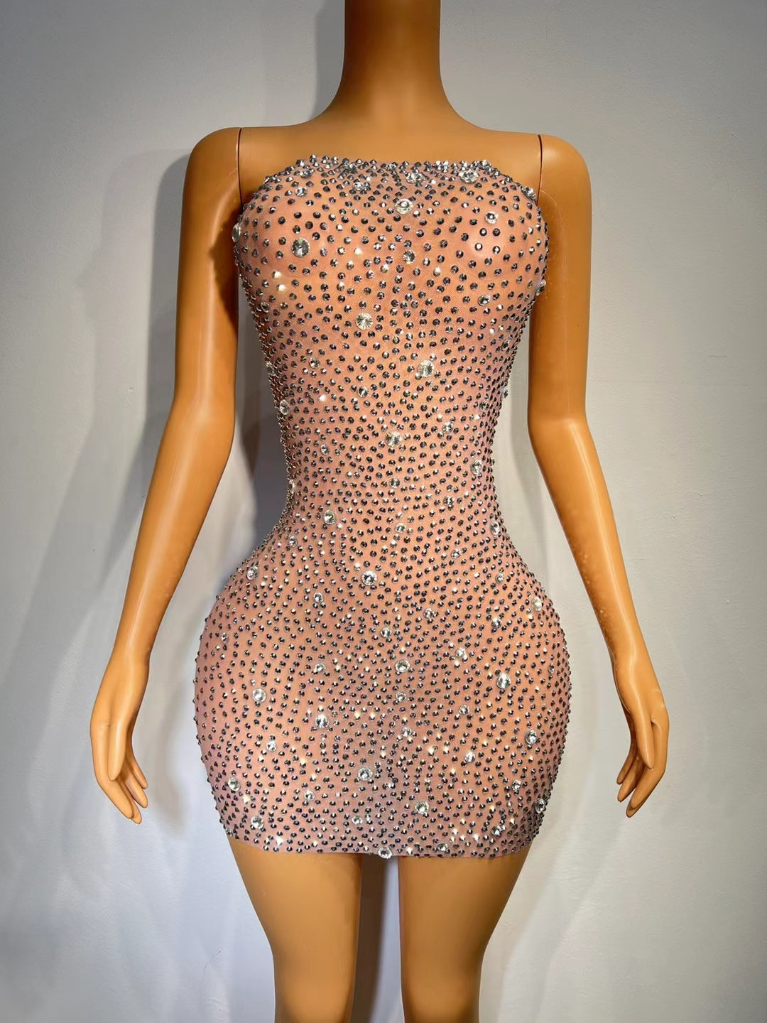 CELESINYI Manzuanmoxiong Crystal Full Stone Mini Dress