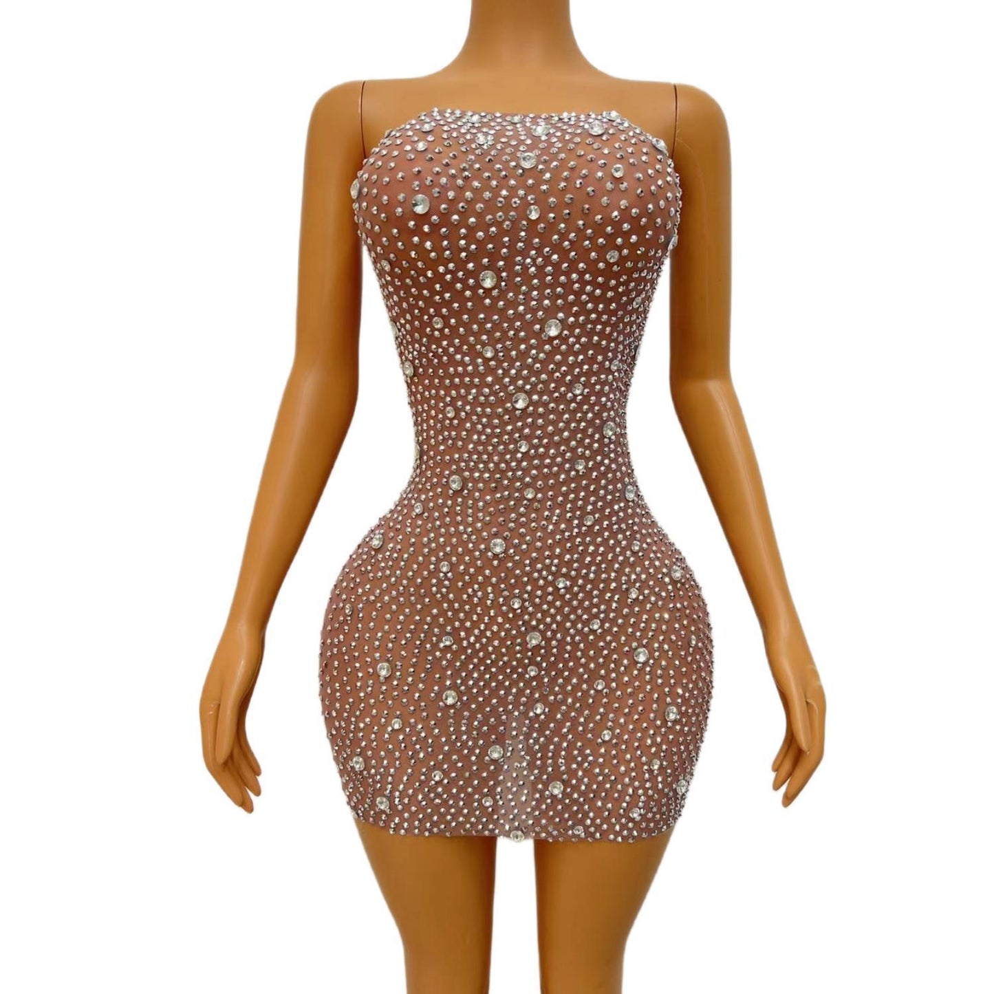 CELESINYI Manzuanmoxiong Crystal Full Stone Mini Dress
