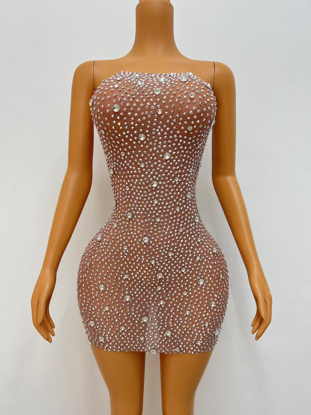 CELESINYI Manzuanmoxiong Crystal Full Stone Mini Dress