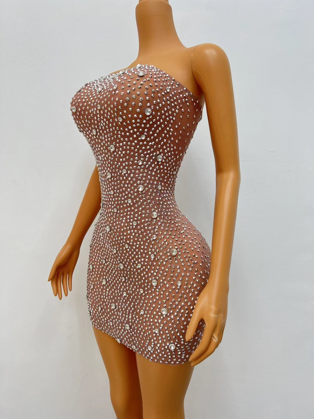 CELESINYI Manzuanmoxiong Crystal Full Stone Mini Dress