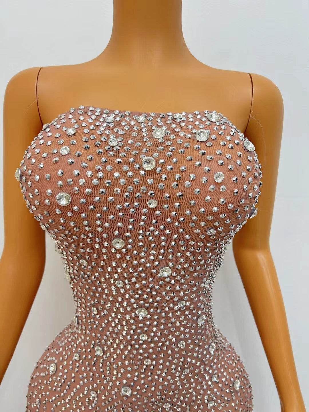 CELESINYI Manzuanmoxiong Crystal Full Stone Mini Dress