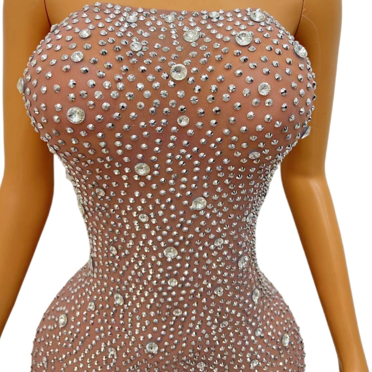 CELESINYI Manzuanmoxiong Crystal Full Stone Mini Dress