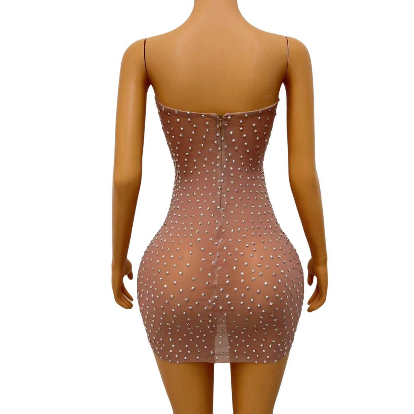 CELESINYI Manzuanmoxiong Crystal Full Stone Mini Dress